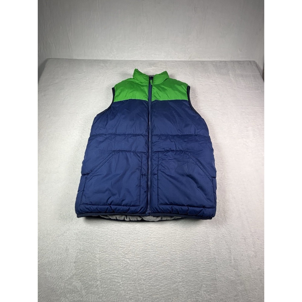 Old Navy Boys Youth XL 14-16 Puffer Vest Green Navy Blue Full Zip Fleece Lined